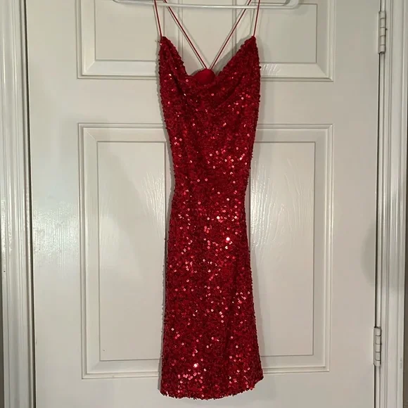 Dresses | Cute Size Small Open Back Red Sequin Mini Dresshomecoming Dress |  Poshmark